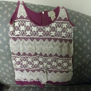 Purple boho lace tank